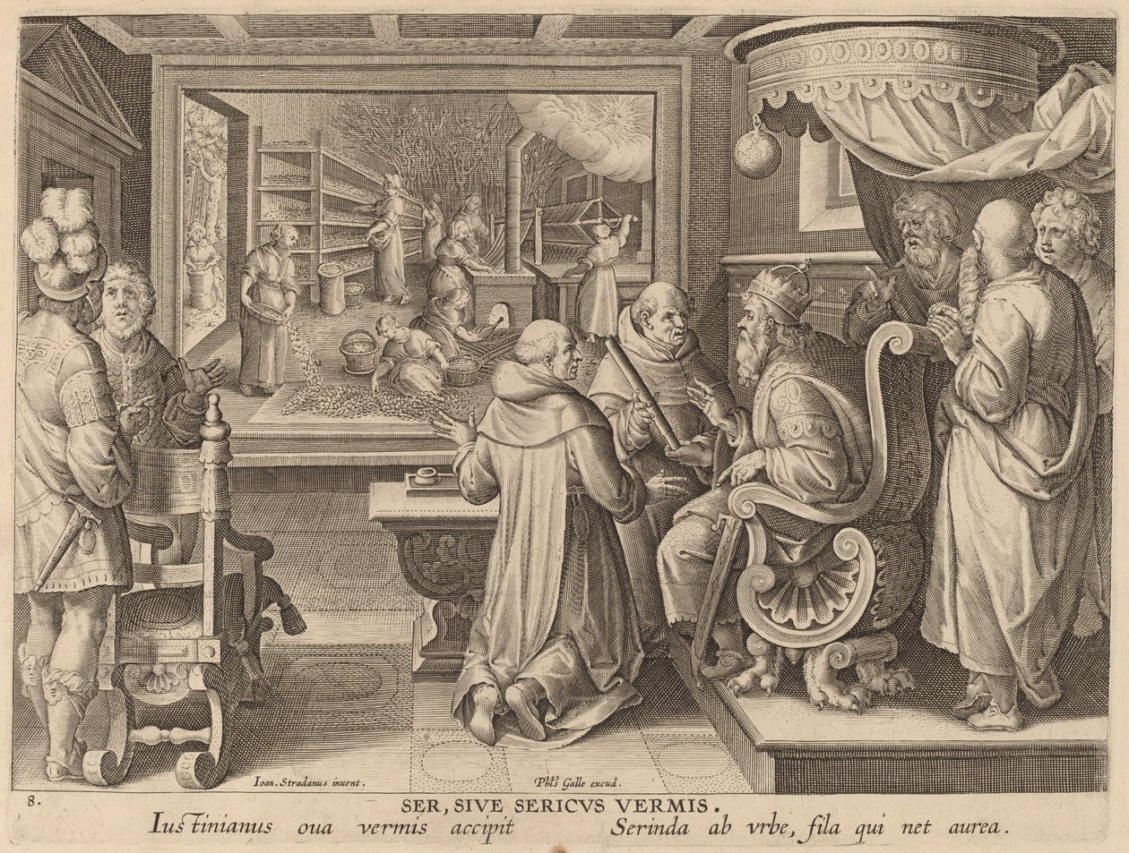 Ser, o el Gusano de Seda (Ser, Sive Sericus Vermis) de Workshop of Philip Galle after Jan van der Straet