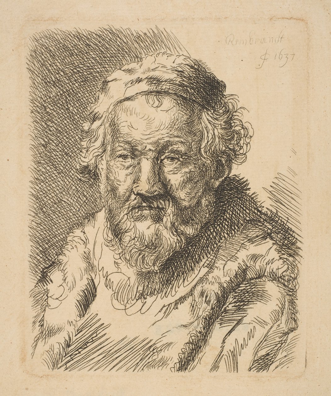 Busto de un anciano con abrigo y cuello de piel de Workshop of Rembrandt