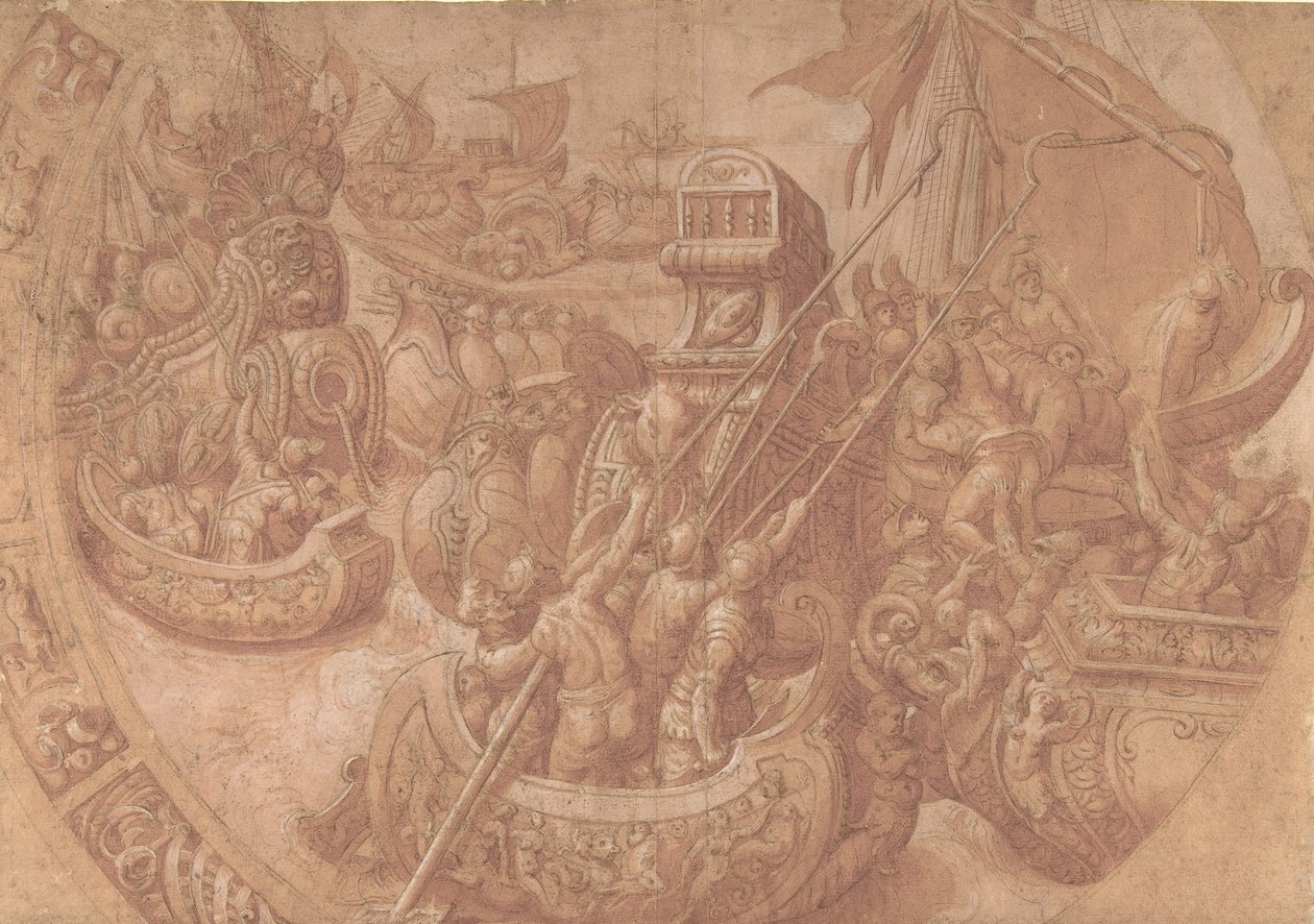 La Batalla Naval en el Golfo de Morbihan, siglo XVI de Workshop of Taddeo Zuccaro.