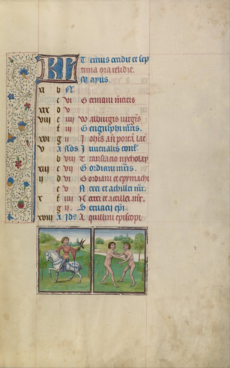 Un Hombre Cazando con Halcón; Signo Zodiacal de Géminis de Workshop of Willem Vrelant
