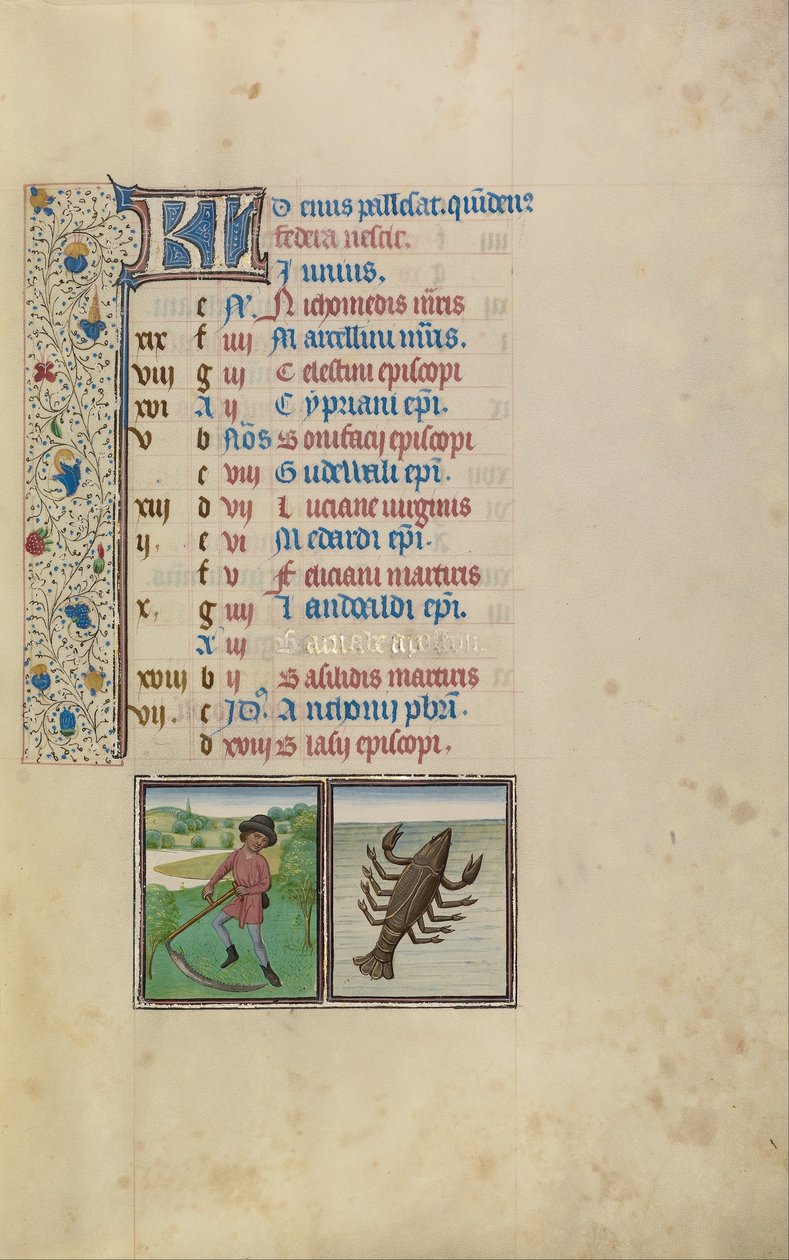 Un Hombre Segando; Signo Zodiacal de Cáncer de Workshop of Willem Vrelant
