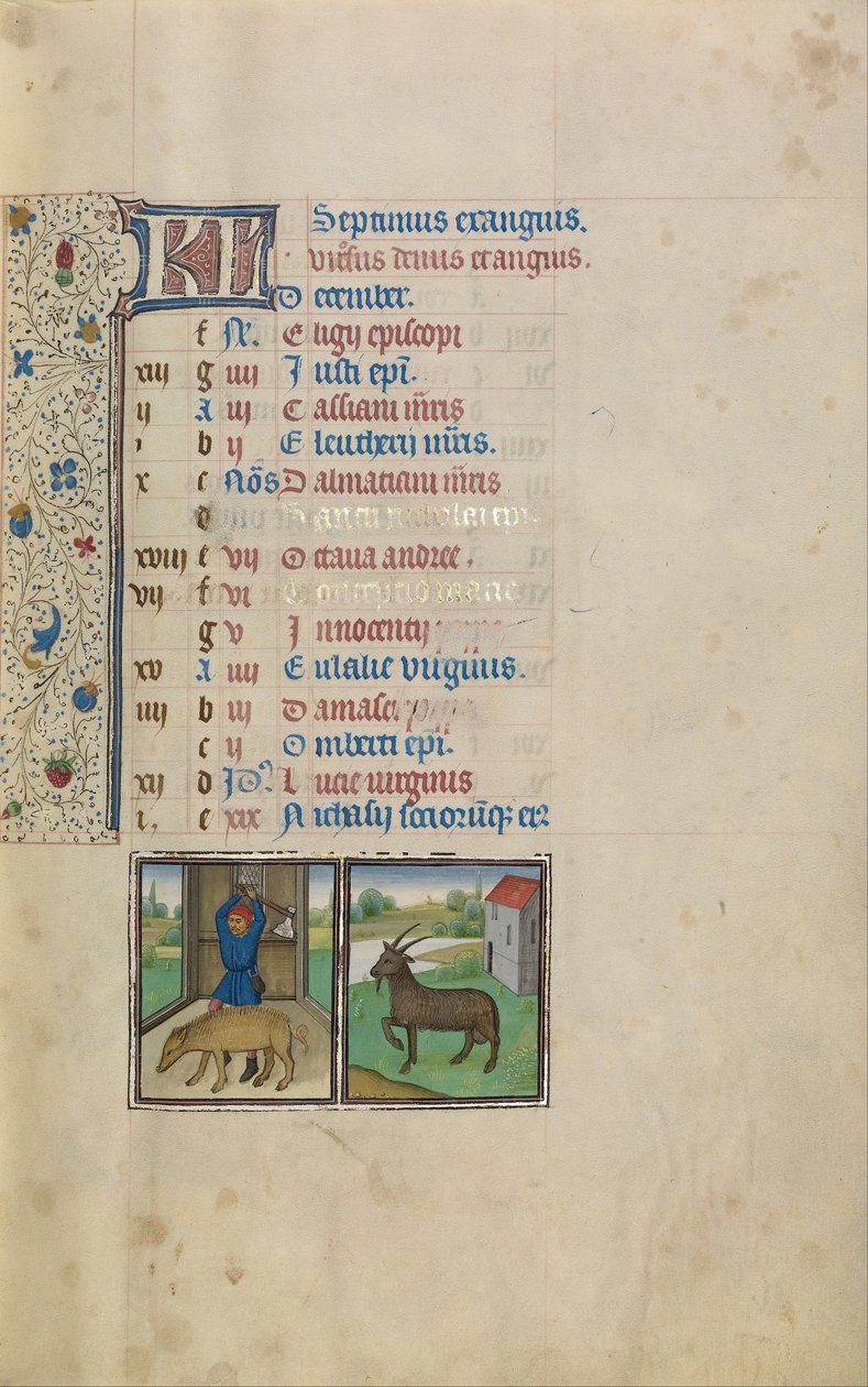 Un Hombre Matando un Cerdo; Signo Zodiacal de Capricornio de Workshop of Willem Vrelant