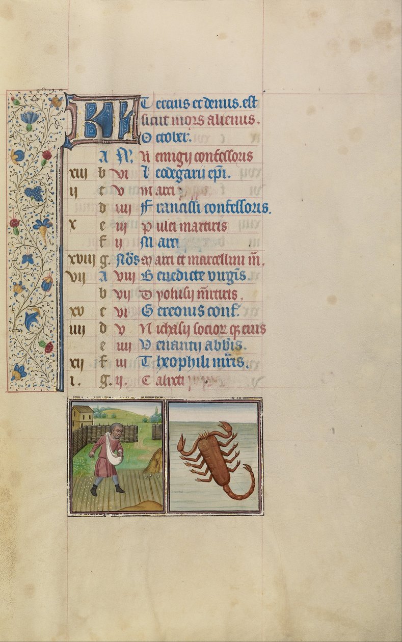 Un hombre sembrando; signo zodiacal de Escorpio de Workshop of Willem Vrelant
