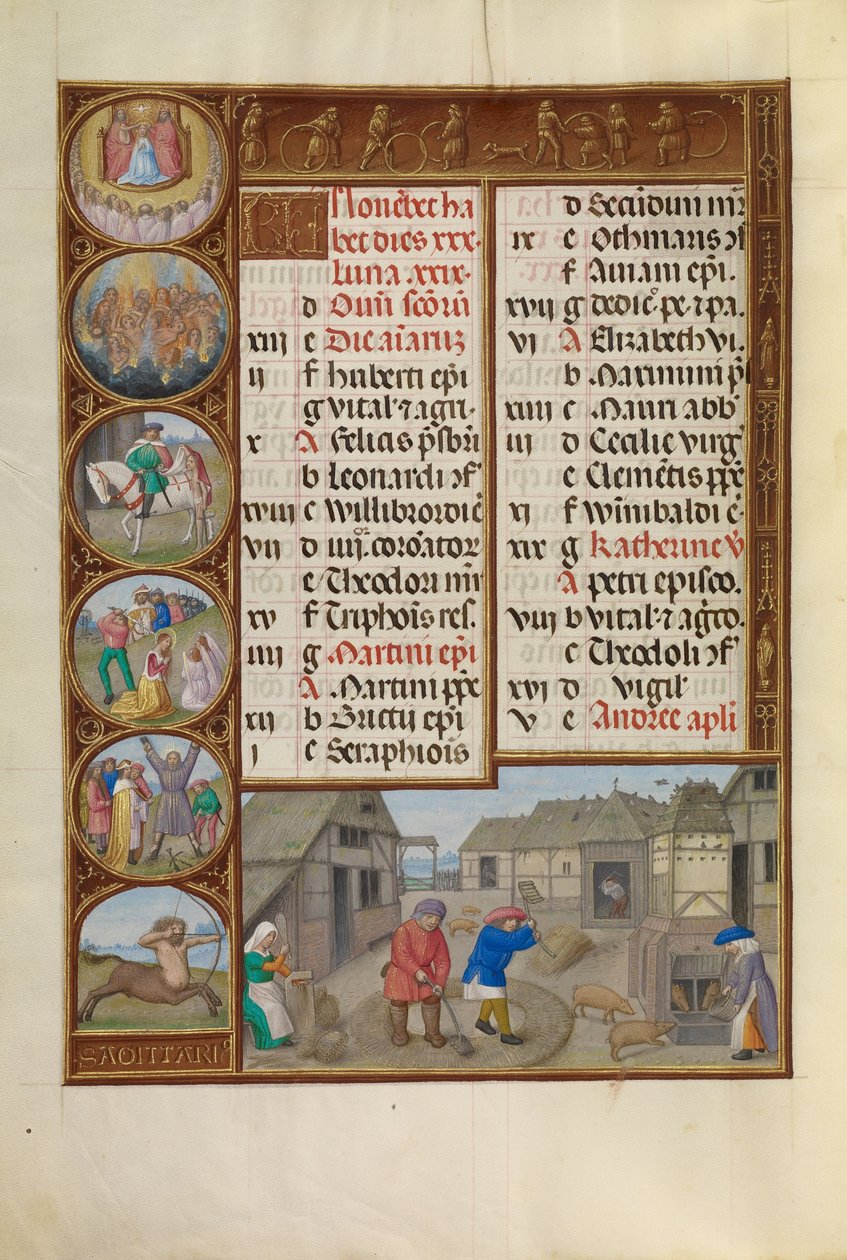 Trilla y Alimentación de Cerdos; Signo Zodiacal de Sagitario de Workshop of the Master of James IV of Scotland