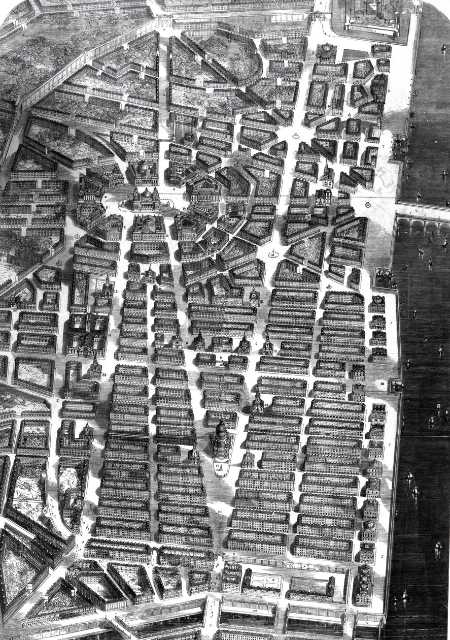 Una visión de la Ciudad de Londres, construida según el plan dejado por Sir Christopher Wren, dibujada bajo la dirección del Sr. Godwin, publicada en 