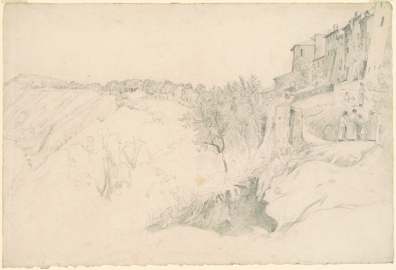 Ladera con casas y figuras de Worthington Whittredge