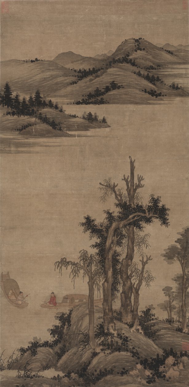 Pescadores-Ermitaños en el Arroyo y la Montaña, 1300s de Wu Zhen