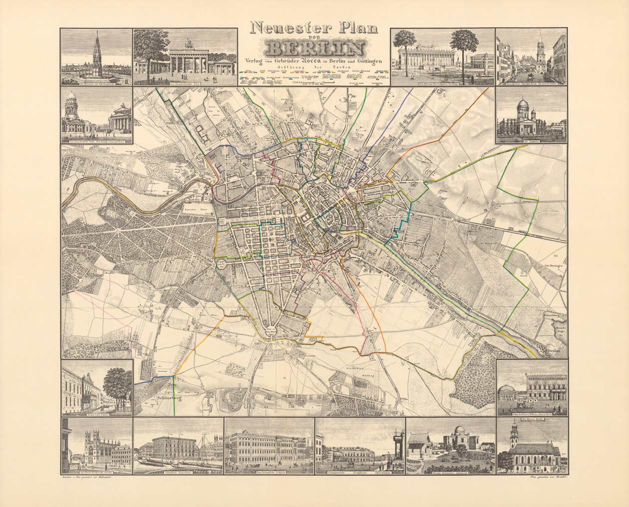 Mapa histórico de Berlín, publicado por Verlag von Gebrueder Rocca, Berlín 1838 de W.v. Moellendorf