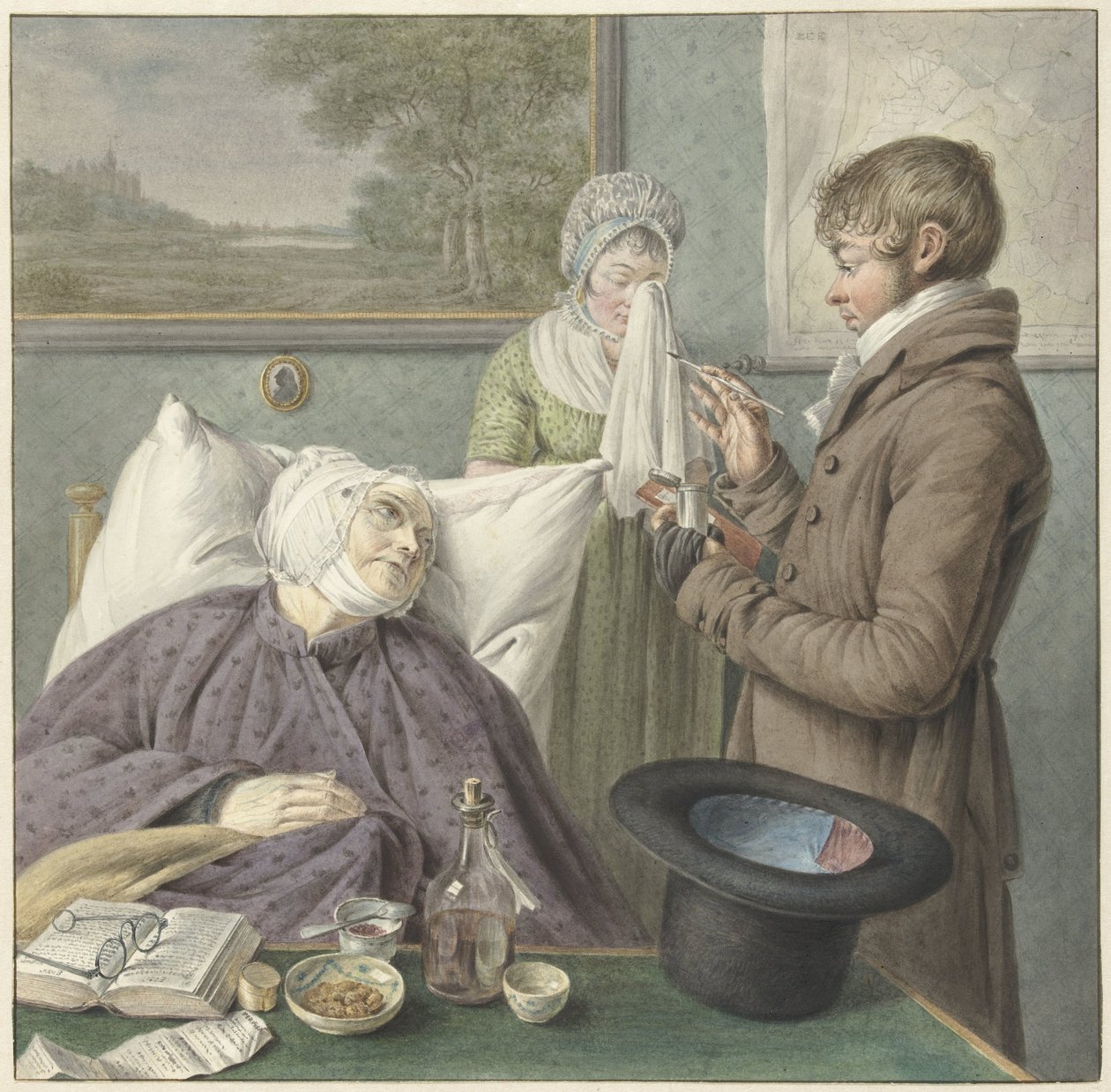El médico visita a una anciana enferma en la cama de Wybrand Hendriks (attributed to)
