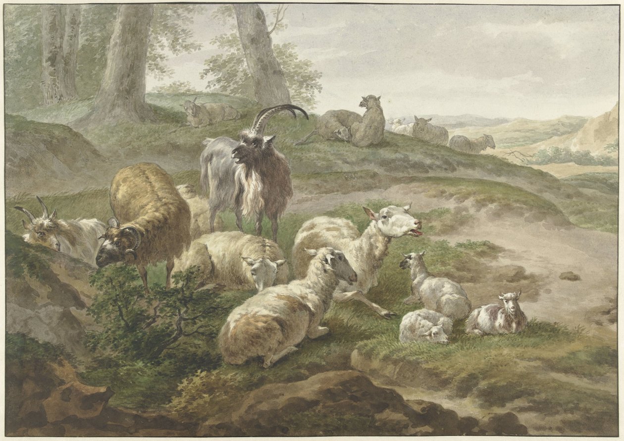 Patos y ovejas en un paisaje de colinas de Wybrand Hendriks