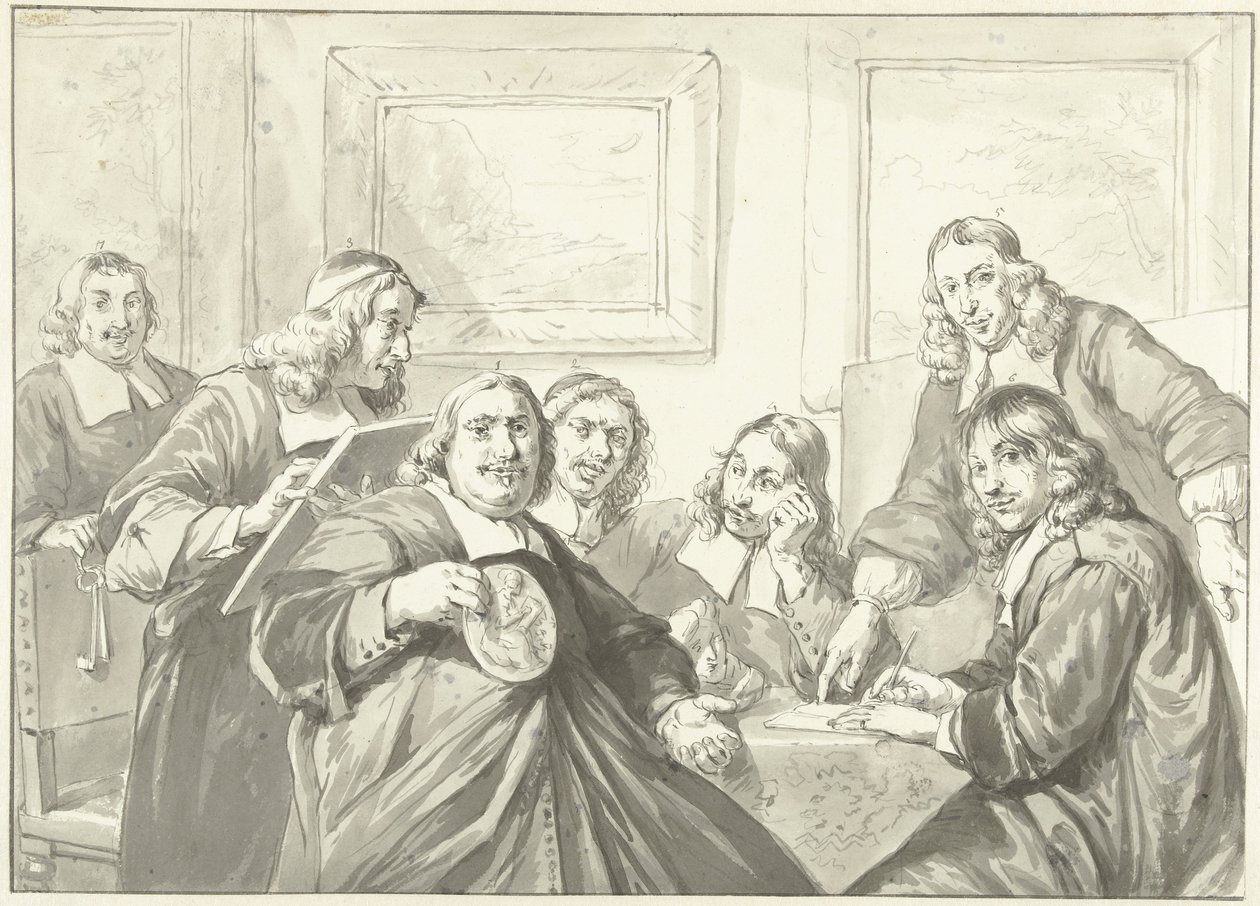 Los oficiales del Gremio de San Lucas en Haarlem, 1675. de Wybrand Hendriks