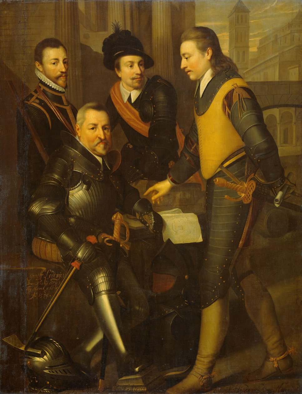 Retrato de grupo de los cuatro hermanos de Guillermo I, Príncipe de Orange: Jan (1535-1606), Hendrik (1550-74), Adolf (1540-68) y Lodewijk (1538-74), condes de Nassau de Wybrand de Geest (I) (workshop of)