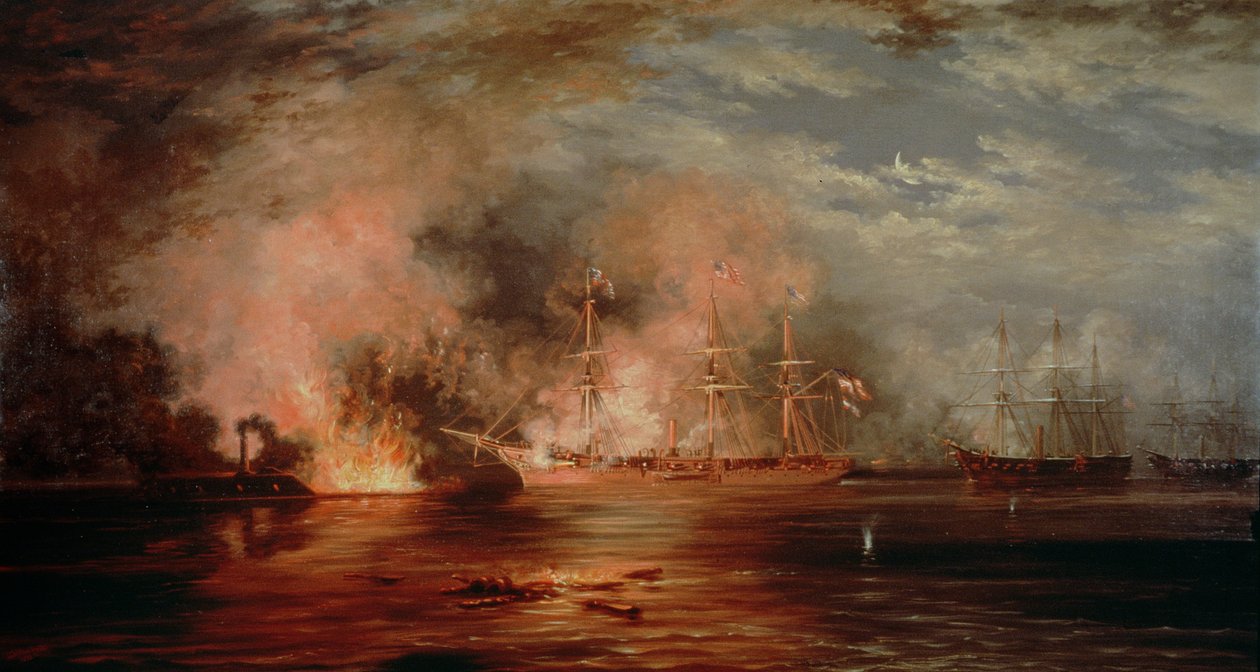 Farragut pasando los fuertes bajo Nueva Orleans, 1862 de Xanthus Russell Smith