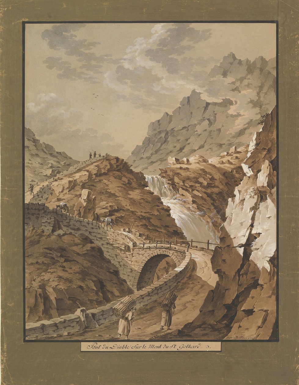 Puente del Diablo hacia la montaña Gothard en Suiza, 1785-1824 de Xaver Triner