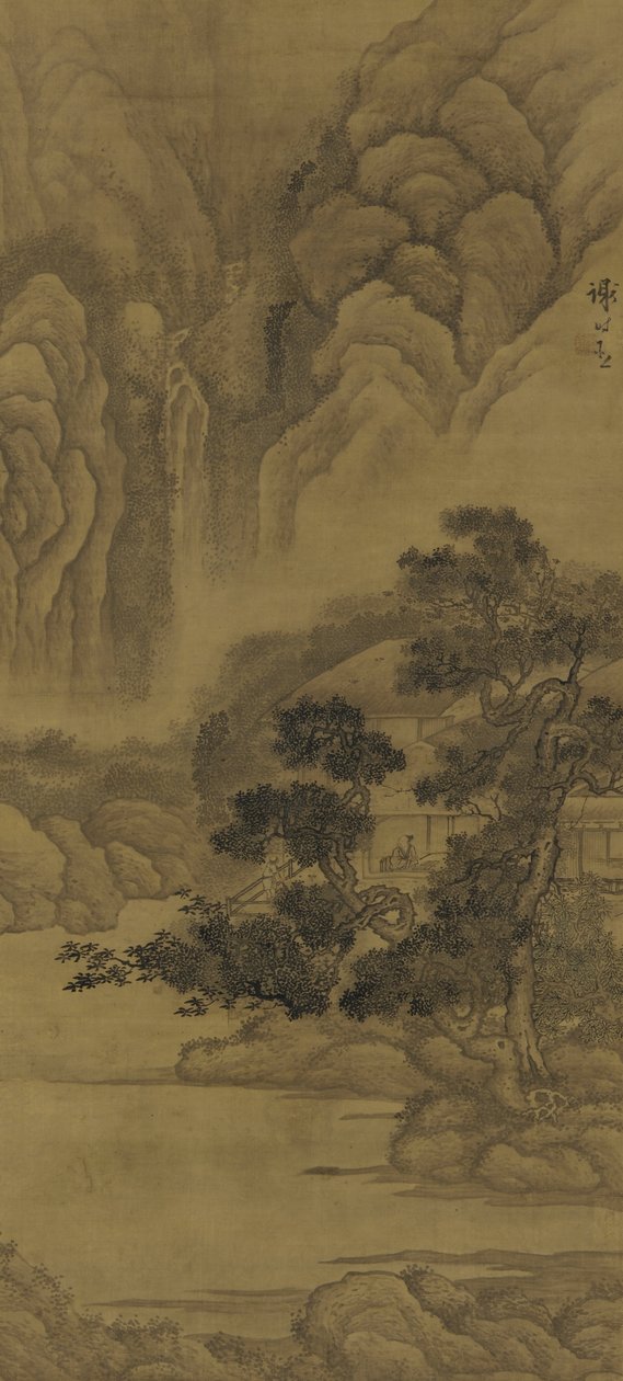 Leyendo en una cabaña de paja, dinastía Ming de Xie Shichen