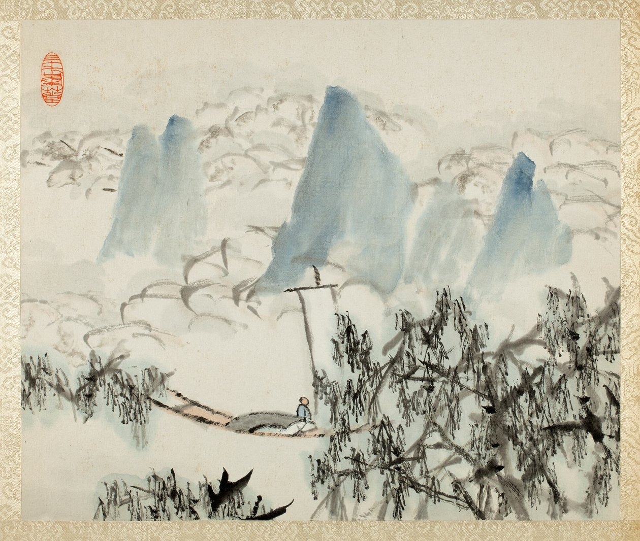 Paisaje con figura, de un álbum de Paisajes y Caligrafía para Liu Songfu de Xugu
