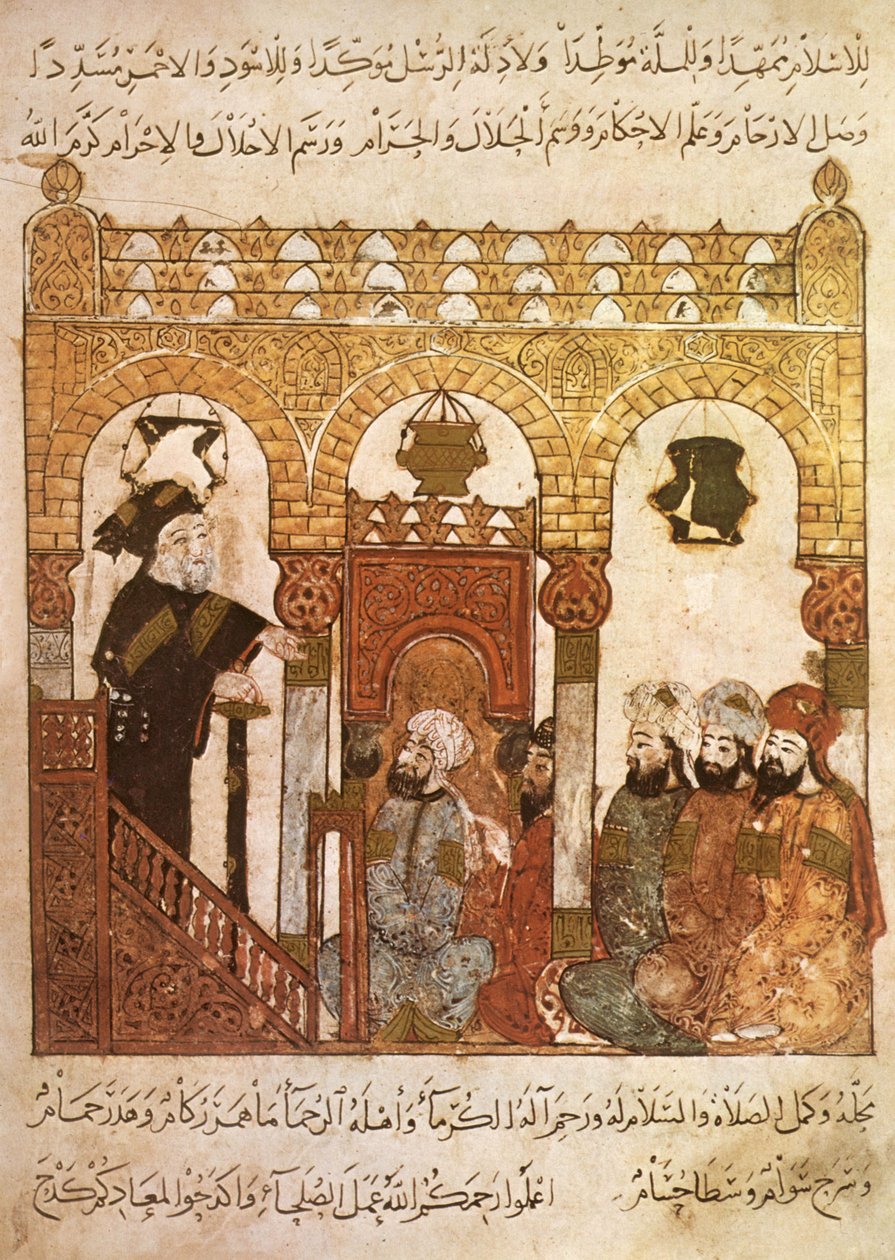 Abou Zayd predicando en una mezquita en Samarcanda, de Maqamat por Al Hariri, c.1240 de Yahya ibn Mahmud Al Wasiti