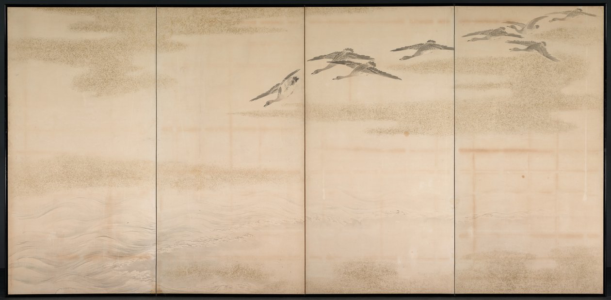 Gansos, juncos y agua, 1800s de Yamamoto Baiitsu