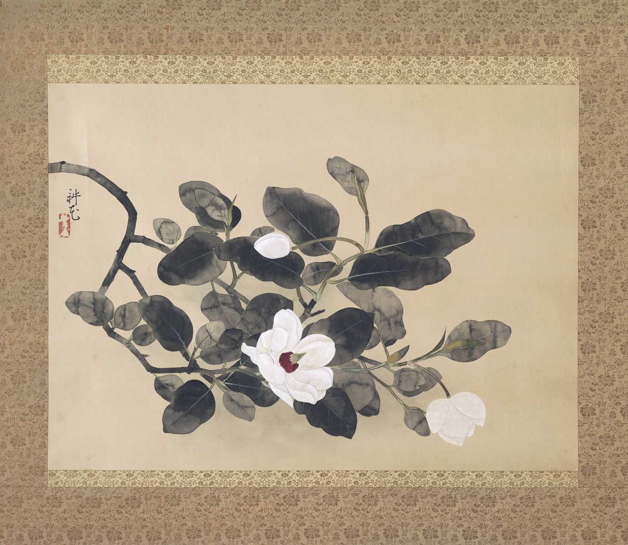 Rama de Magnolia, pergamino colgante, 1933 de Yamamura Koka