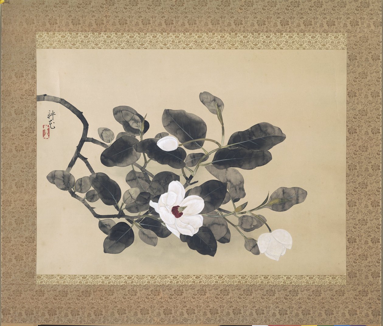 Pintura de desplazamiento con rama de magnolia de Yamamura Koka