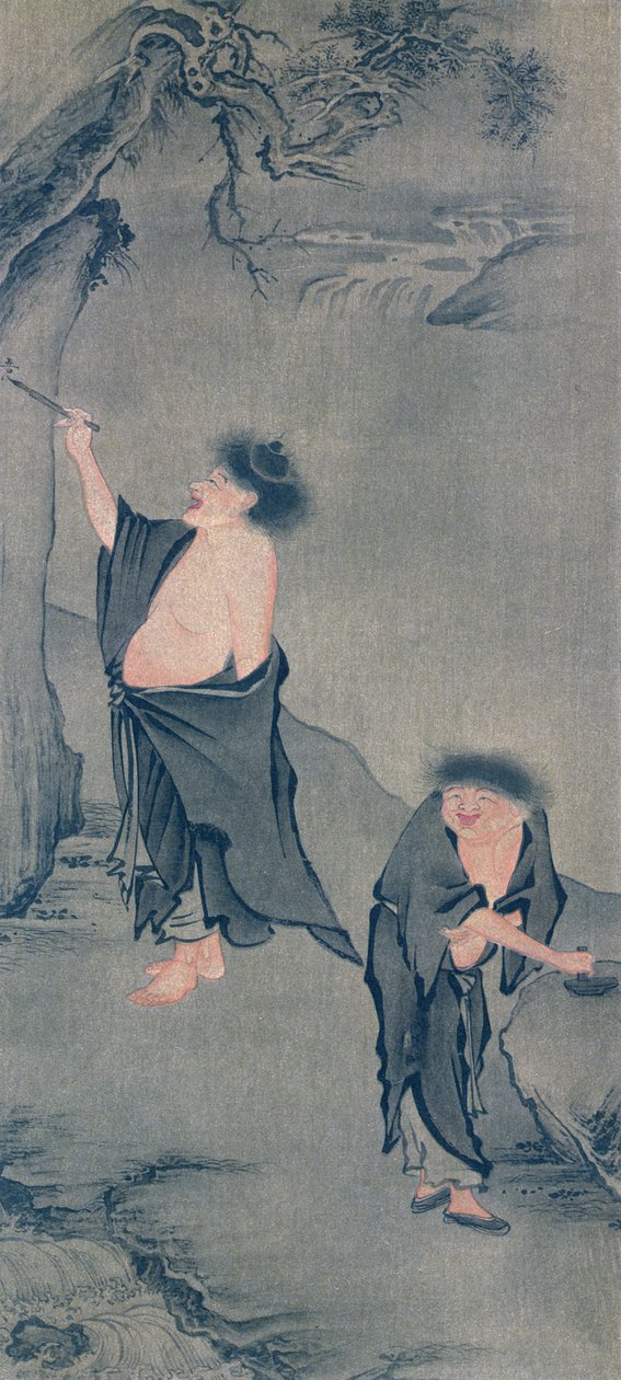 Dos ermitaños chinos, Han Shan escribiendo en una roca y Shih Te preparando su tinta, después de un kakemono de Yan Hui y publicado en la revista 