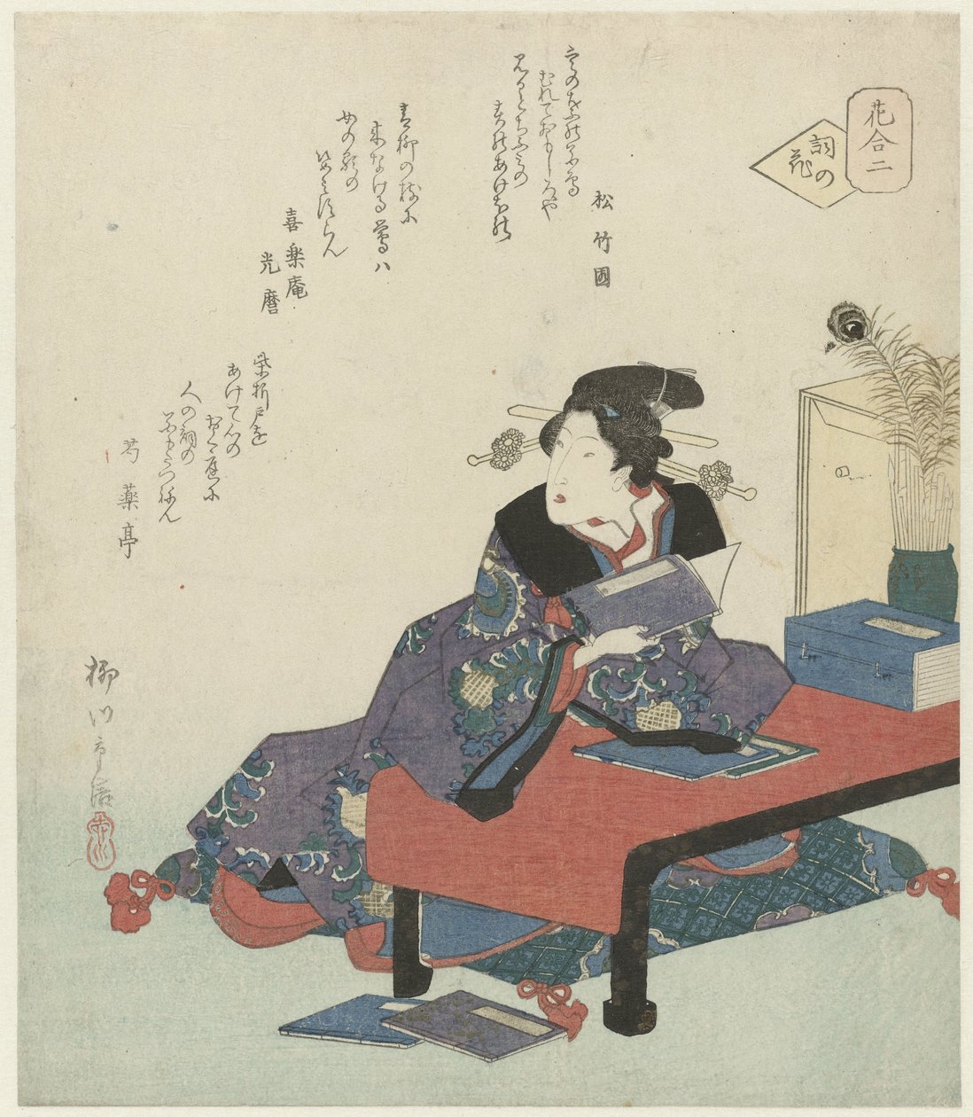 Número dos: la flor de la poesía japonesa Kotoba no hana (título sobre objeto) Una comparación de flores (título de la serie) Hana awase (título de serie en objeto) de Yanagawa Shigenobu (II)