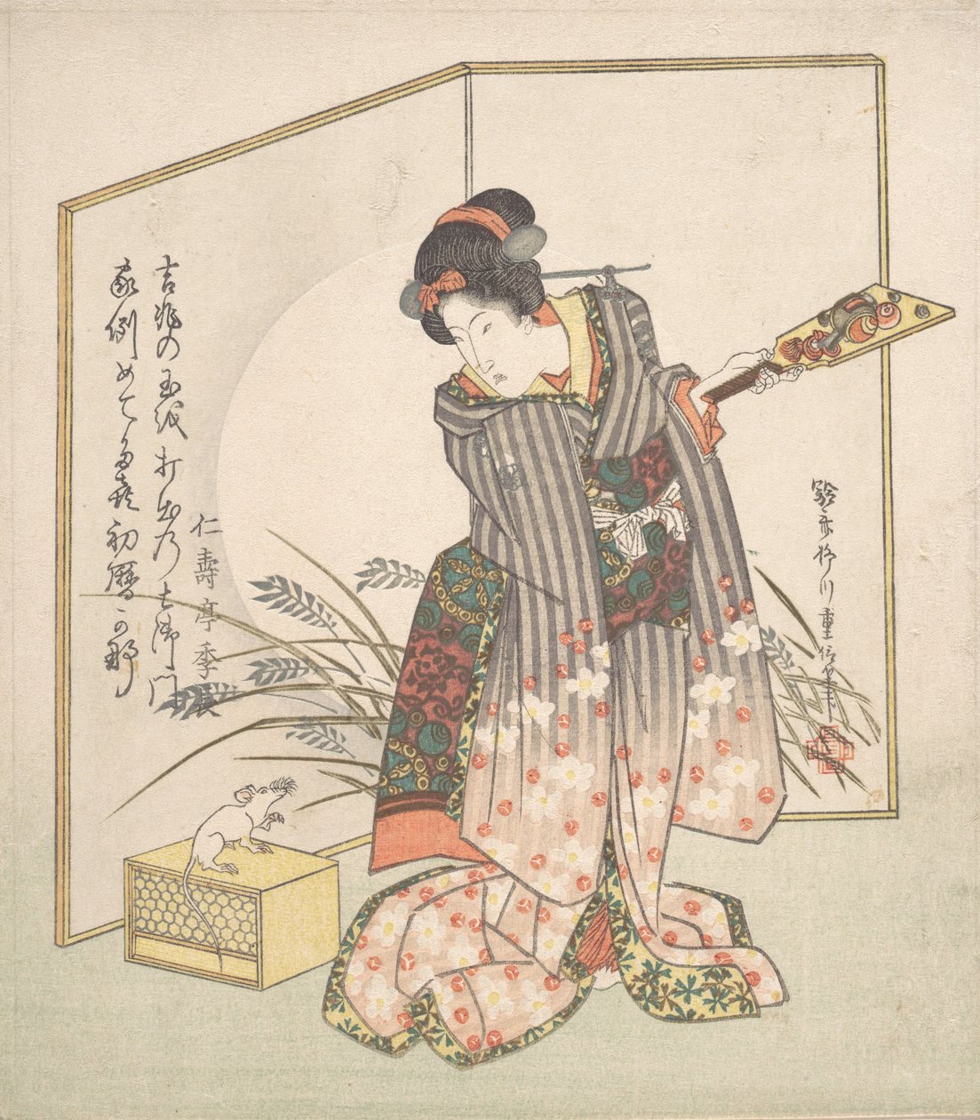 Tarjeta de felicitación de Año Nuevo para el Año de la Rata, 1828 de Yanagawa Shigenobu