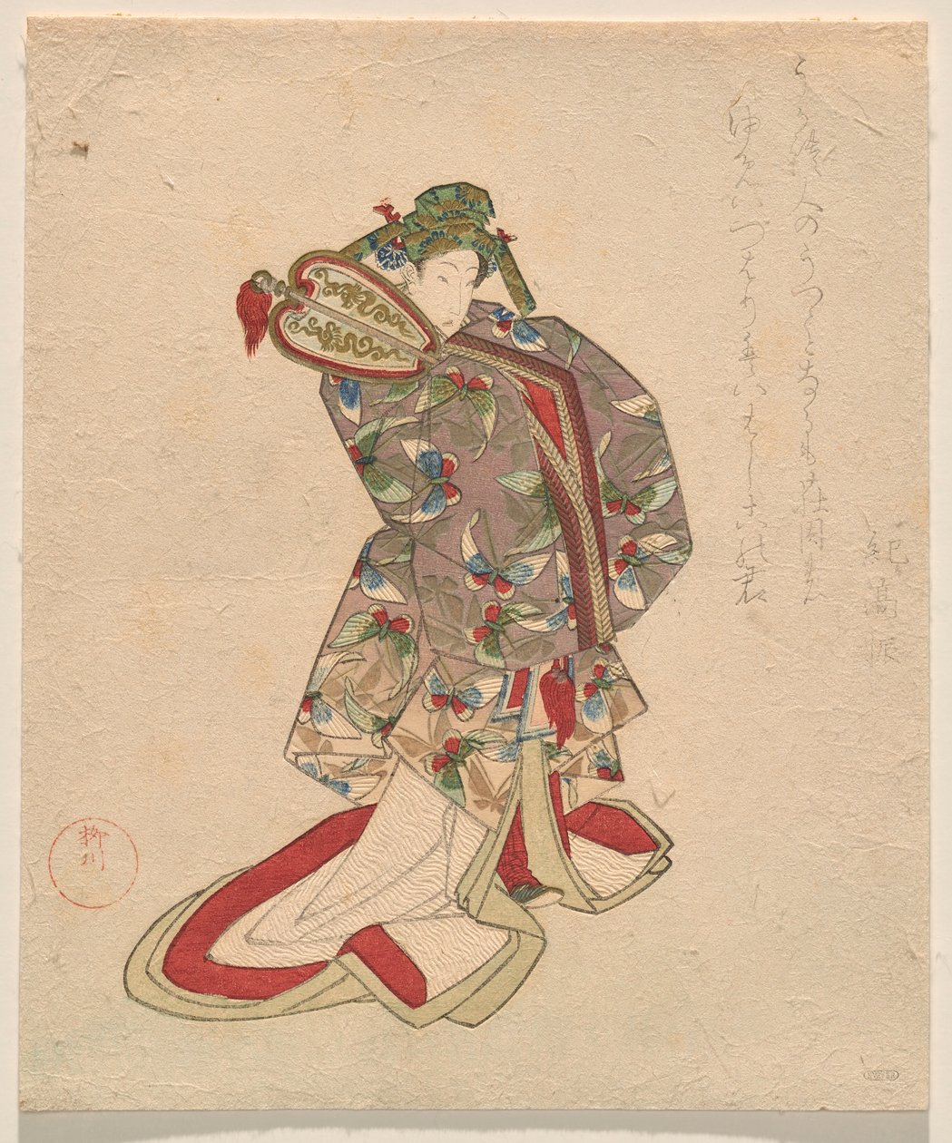 Mujer en traje chino con patrón de mariposa de Yanagawa Shigenobu II