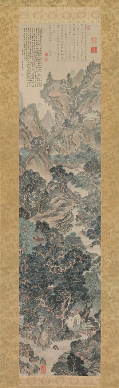 Paisaje en el estilo azul y verde de Yanagisawa Kien