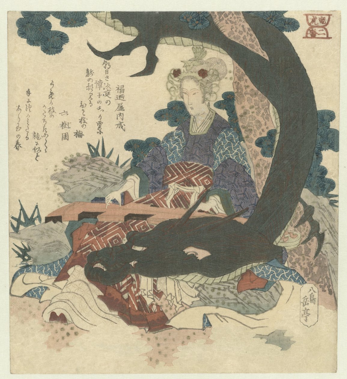Número dos: mujer china con dragón Niban (título sobre el objeto) Dragón y tigre (título de la serie) Ryûko (título de serie en objeto) de Yashima Gakutei