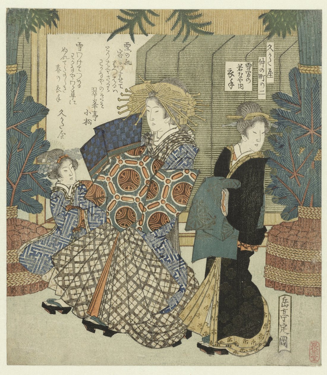 Número dos: ropa de nieve Wakanaya de Koromode Yukiwake no Wakanaya uchi Koromode (título sobre objeto) El Nakanochô para la Sociedad de Poesía Hisakataya (título de la serie) Hisakataya Nakanochô (título de la serie sobre el objeto) de Yashima Gakutei