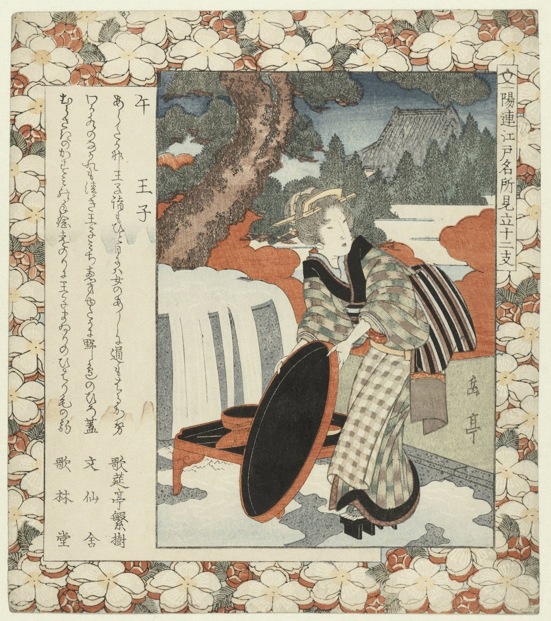Caballo: Ôji Uma-Oji (título sobre objeto) Lugares famosos de Edo y los doce signos del zodíaco (título de la serie) Edo meisho mitate jûnishi (título de la serie sobre el objeto) de Yashima Gakutei