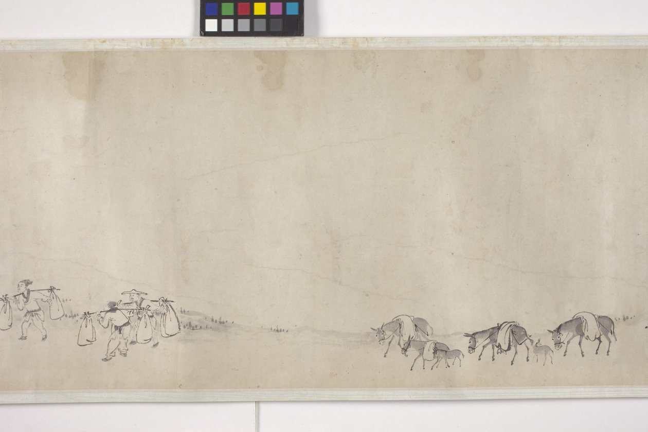 Cien burros transportando grano, Manuscrito, c.1700 (tinta sobre papel) de Ye Yin