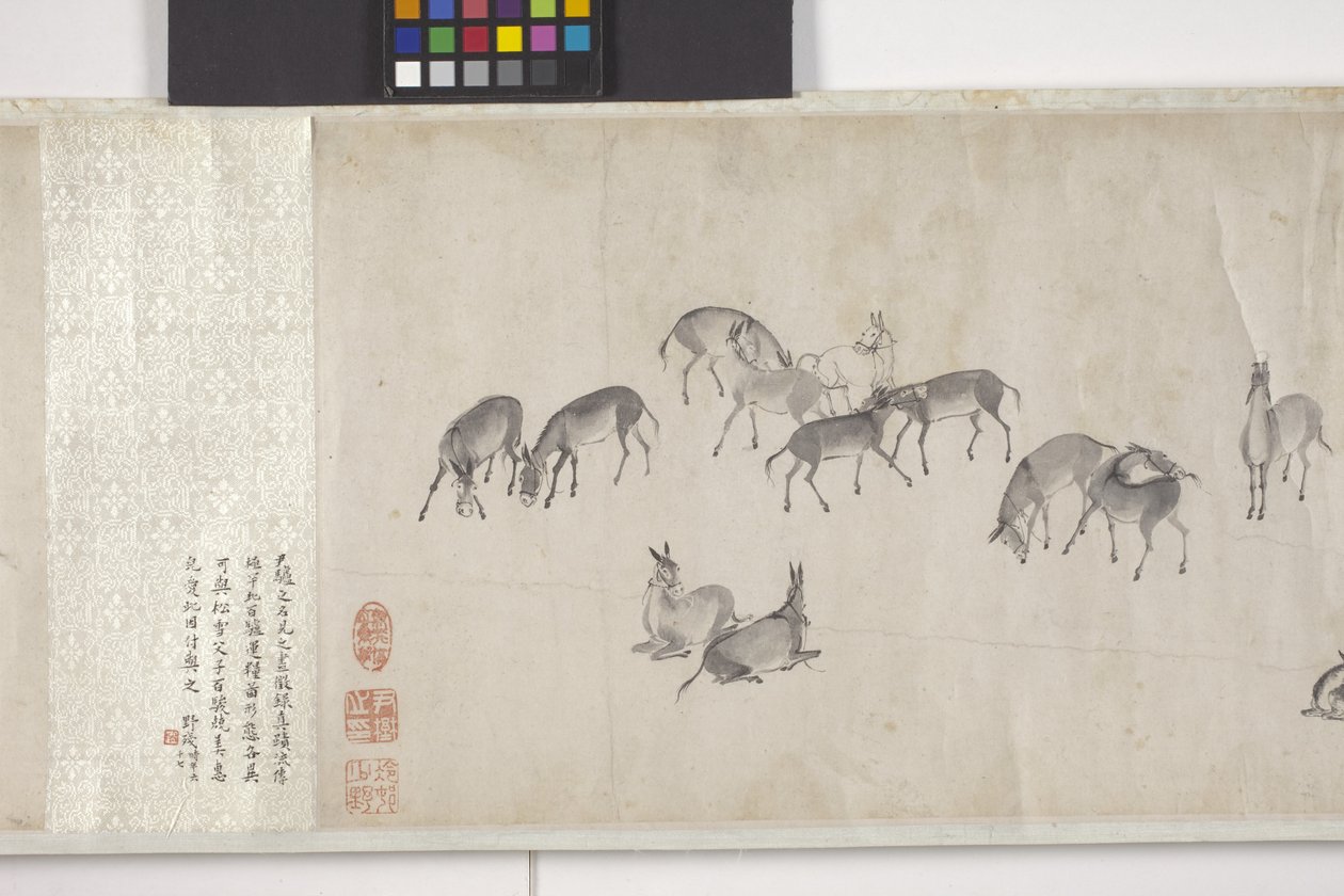 Cien burros transportando grano, Manuscrito, c.1700 (tinta sobre papel) de Ye Yin