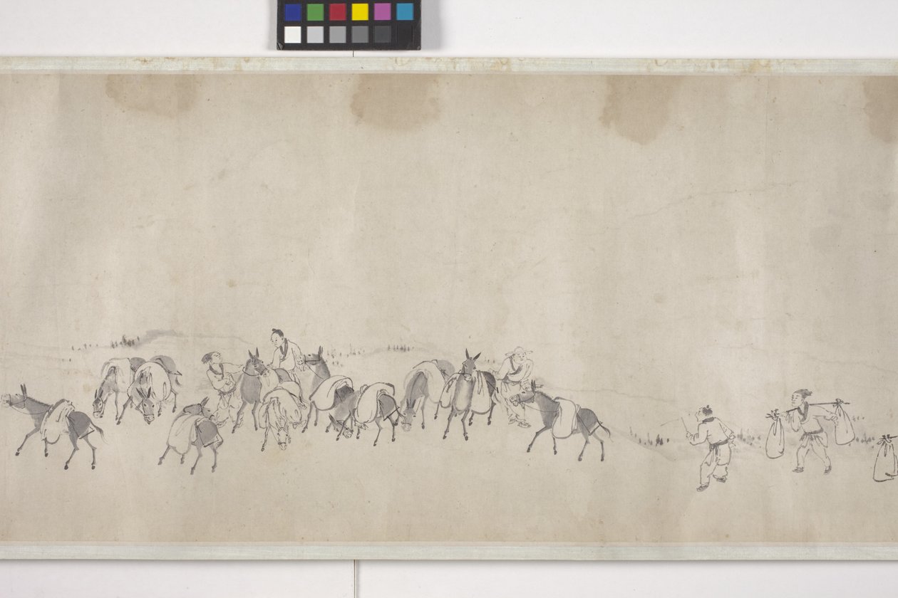 Cien burros transportando grano, Manuscrito, c.1700 (tinta sobre papel) de Ye Yin