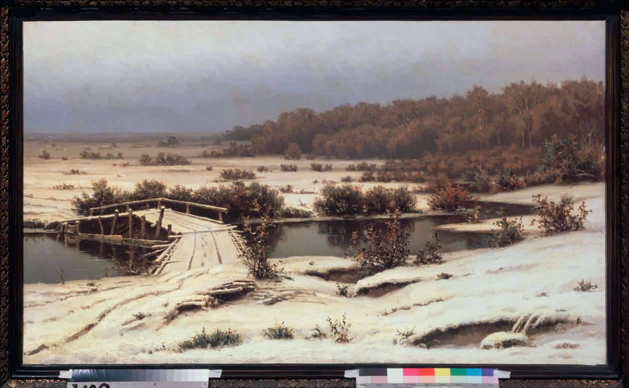 Neige precoce (nieve temprana) - Peinture de Yefim Yefimovich Volkov (1844-1920), huile sur toile de Yefim Yefimovich Volkov