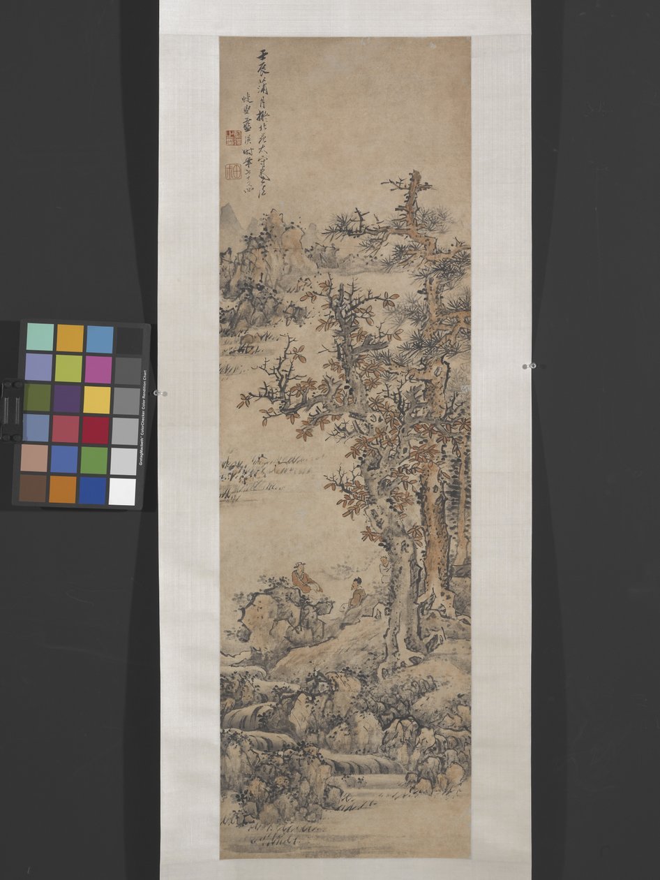 Paisaje según Dong Yuan [activo siglo X] (tinta y color sobre papel) de Ying Lan