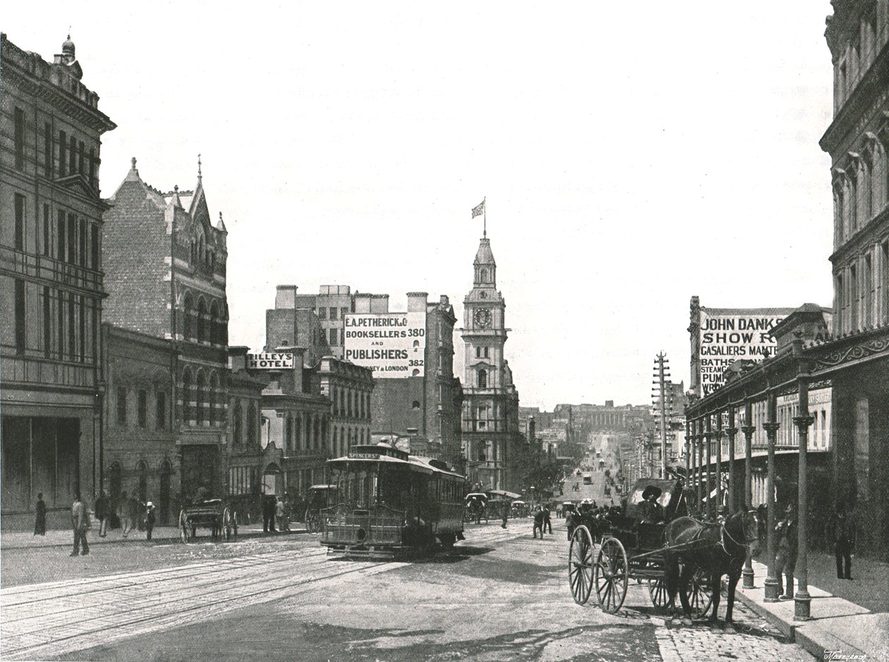 Calle Bourke mirando al este, Melbourne, Australia, 1895 de York and Son