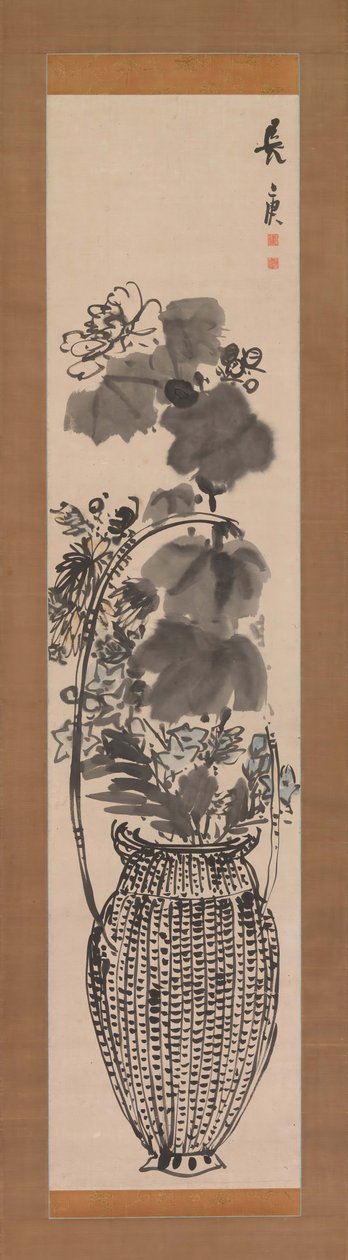 Flores de otoño en una cesta de bambú, 1760s de Yosa Buson