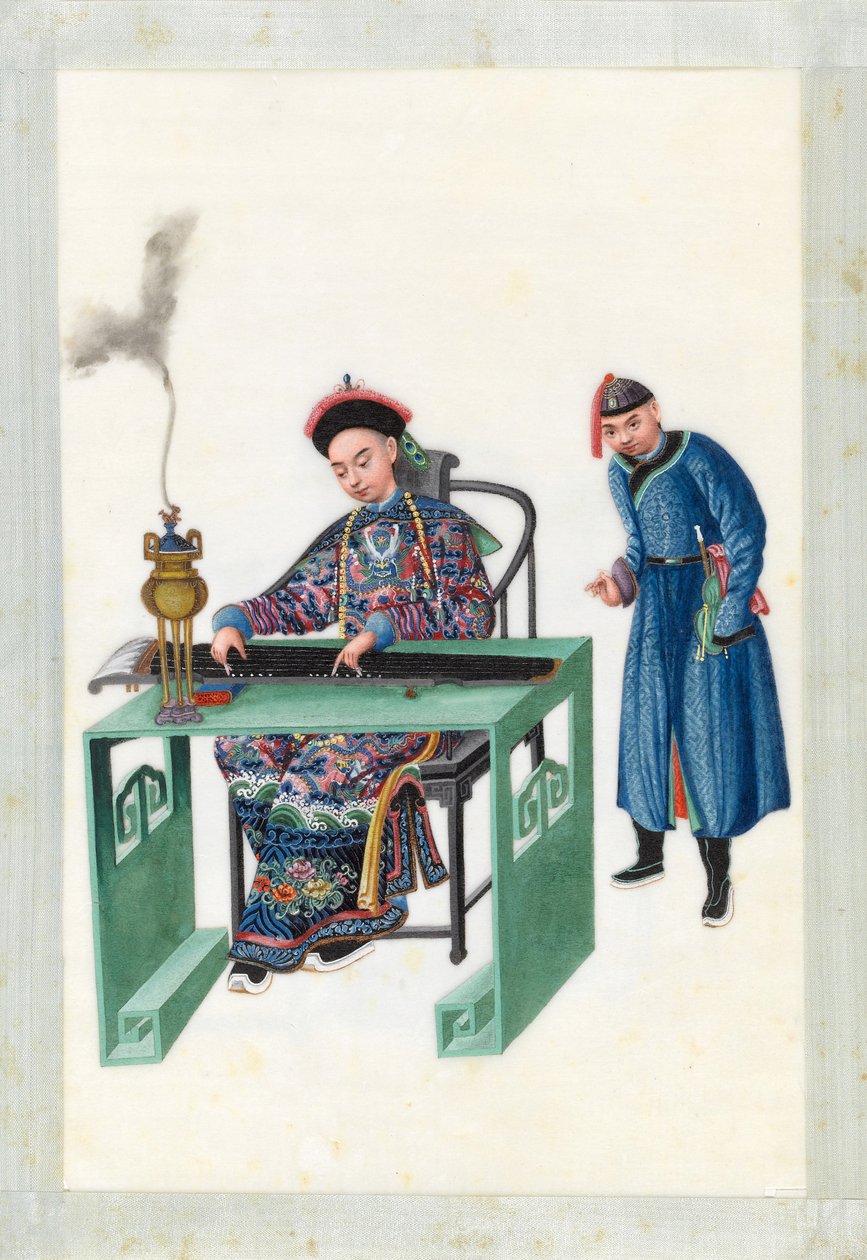 Hombre tocando el zheng de Youqua