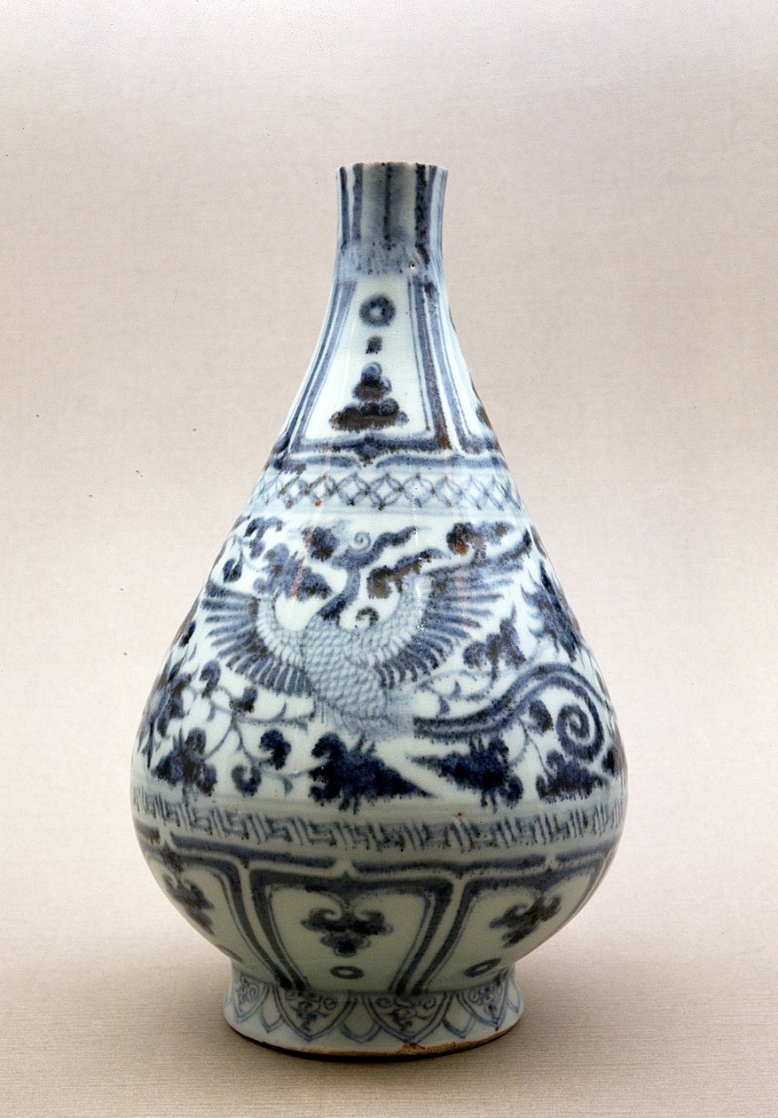 Jarrón azul y blanco, Dinastía Yuan (1206-1368) de Yuan Dynasty Chinese School