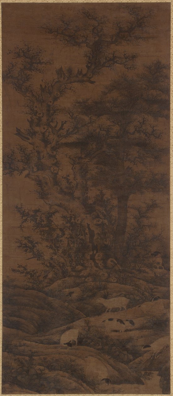 Árboles Invernal y Ovejas de Yuan Dynasty Chinese School