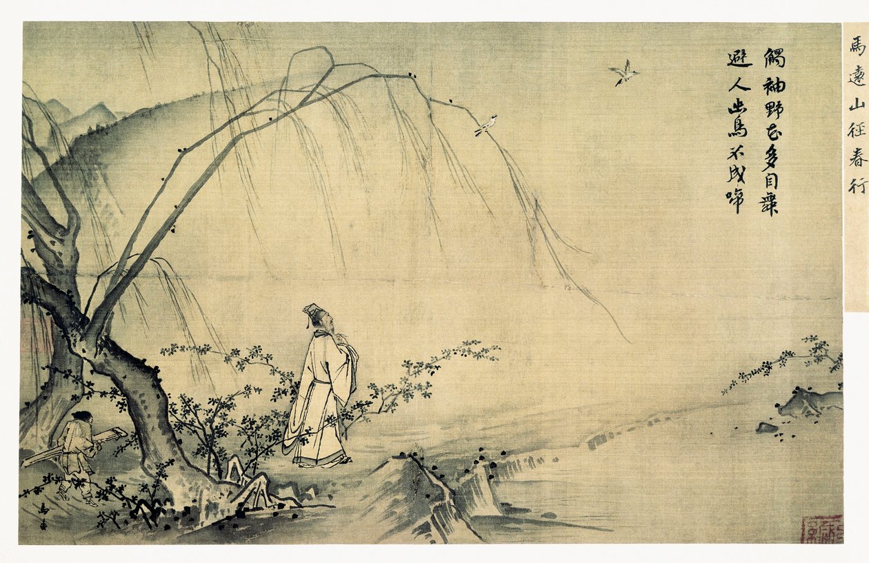 En un camino de montaña en primavera (detalle) de Yuan Ma