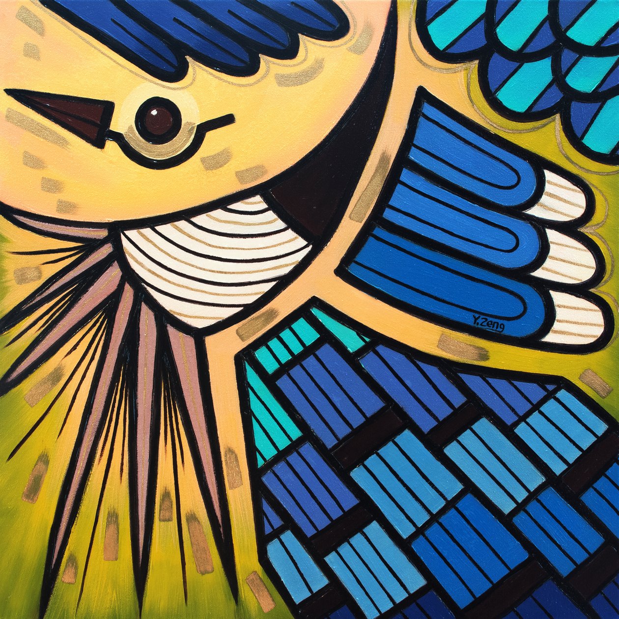 Pájaro de patio arrendajo azul, 2023 (óleo sobre lienzo) de Yue Zeng
