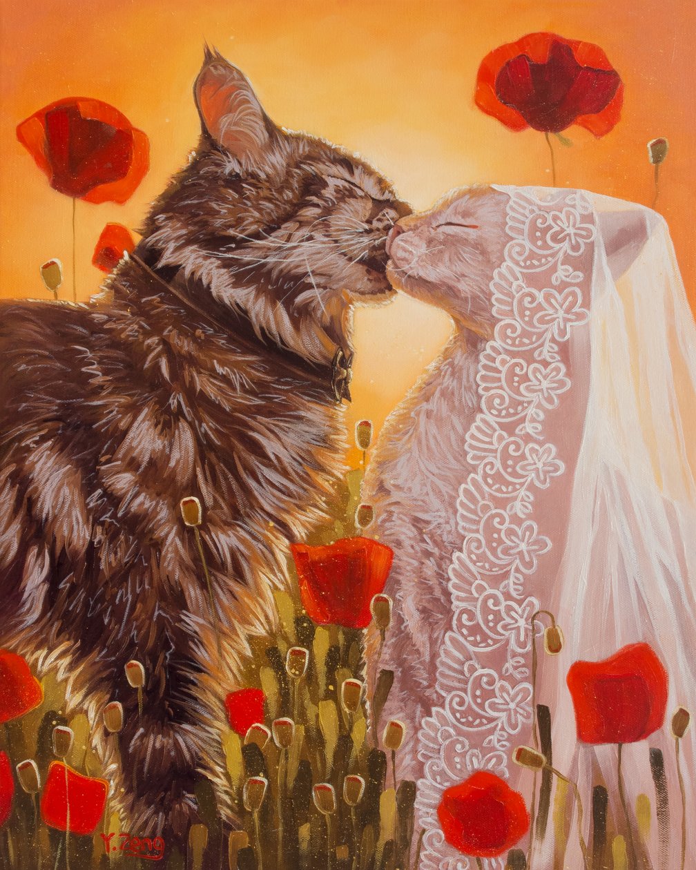 Boda de gatos, 2023 (óleo sobre lienzo) de Yue Zeng
