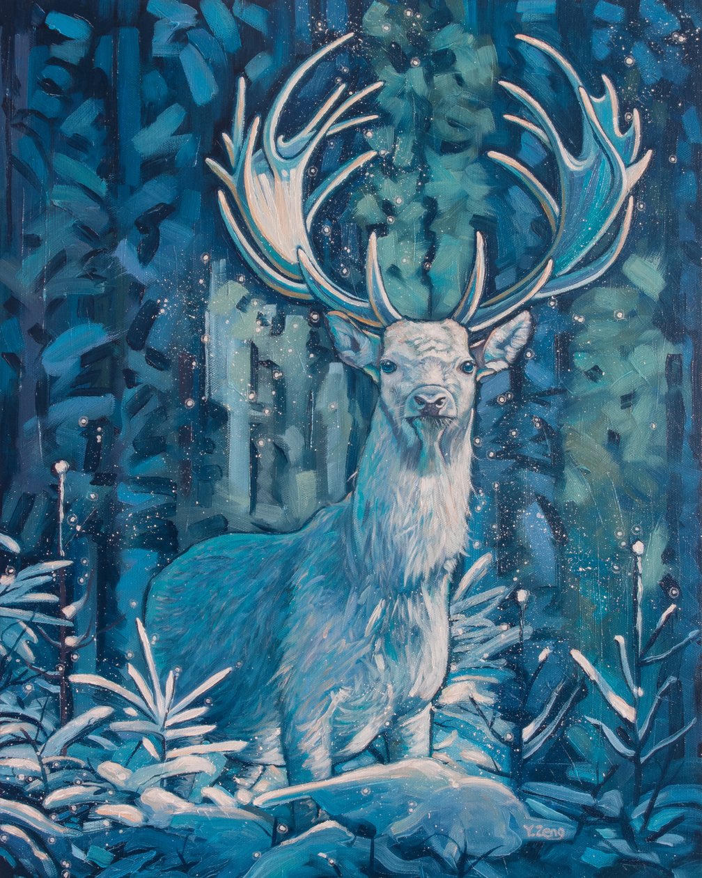 Ciervo escarchado, 2023 (óleo sobre lienzo) de Yue Zeng