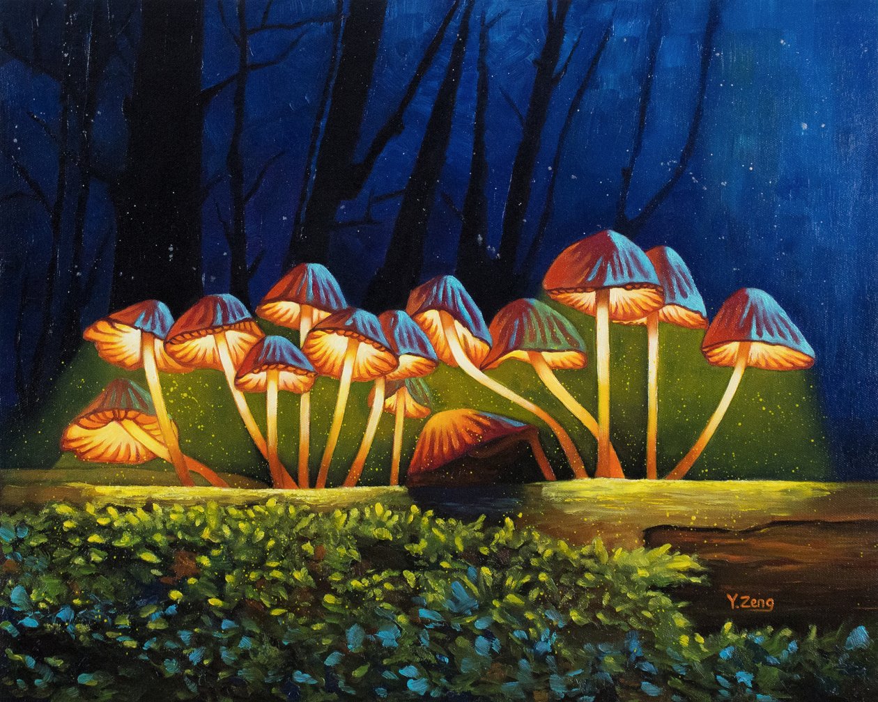 Nightlight glowing mushrooms, 2023 (óleo sobre lienzo) de Yue Zeng
