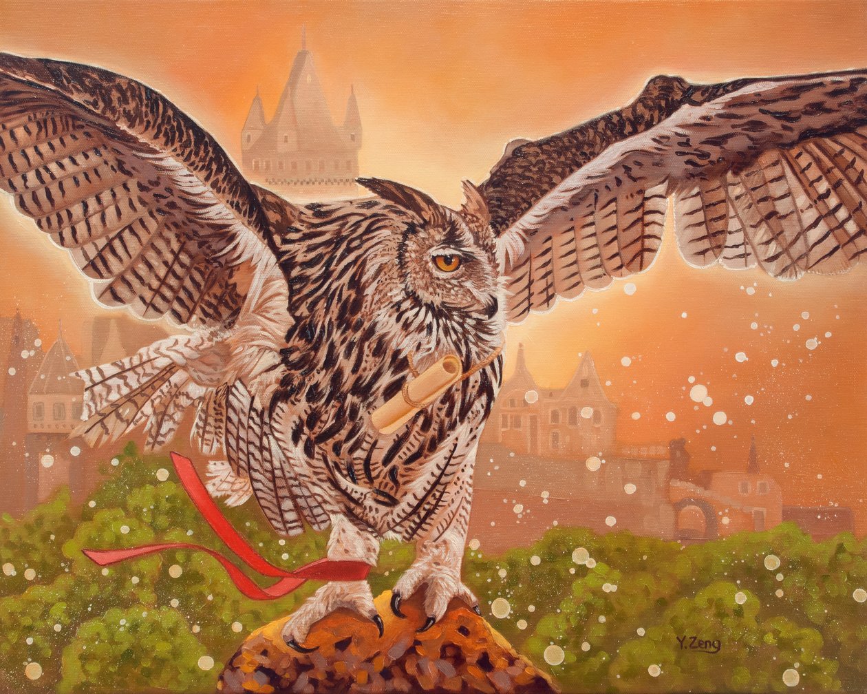 Búho mensajero, 2023 (óleo sobre lienzo) de Yue Zeng