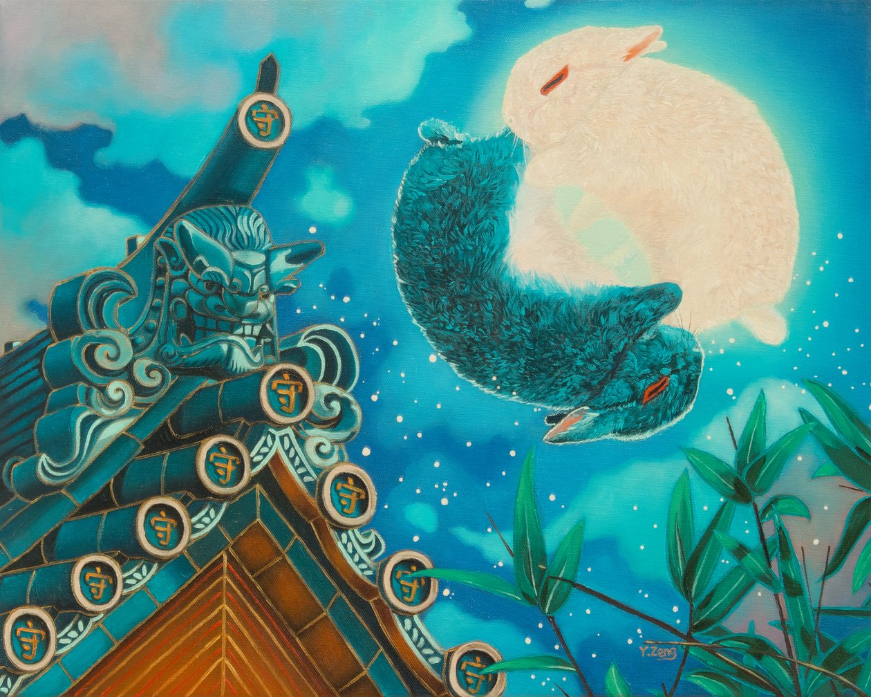 Luna de conejos, 2023 (óleo sobre lienzo) de Yue Zeng