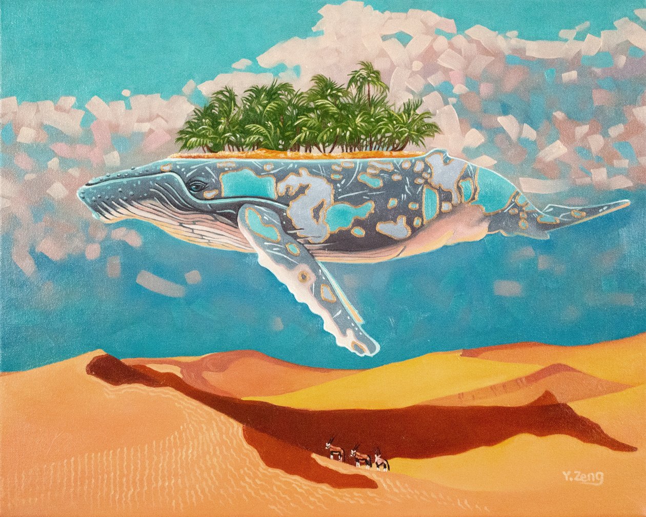 Oasis de ballenas, 2023 (óleo sobre lienzo) de Yue Zeng